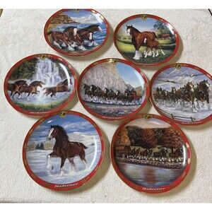 Lot of 7 Budweiser Clydesdales Collector Plates 1998 1999 2000 Winter Beach Farm